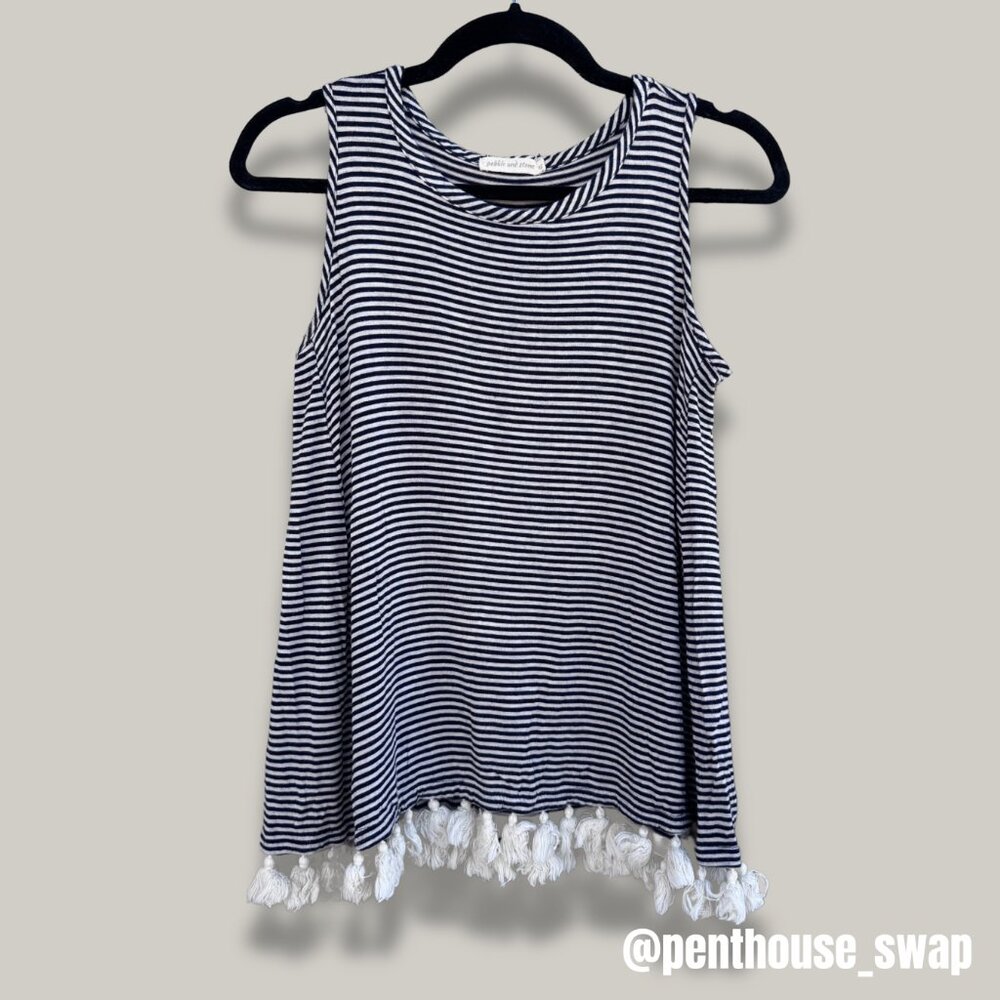Flowy Striped Tank Top with Tassels, Size XS/S